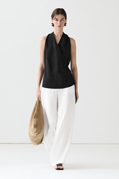 Massimo Dutti Dökümlü %100 keten pantolon