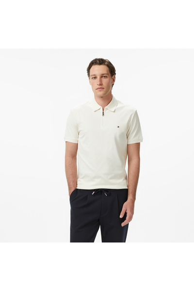 Tommy Hilfiger Elevated Essentials Erkek Krem Rengi Polo Yaka T-Shirt