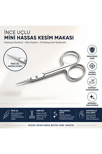 Rulia Professional İnce Uçlu Mini Hassas Kesim Makası Paslanmaz Çelik Ergonom...