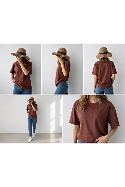 PELİNORA Basic Oversize Crew Neck T-Shirt for Women
