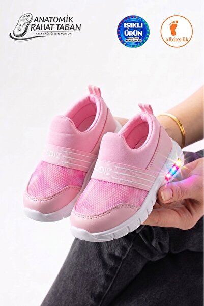 AlbiShoes Unisex Kız Erkek Bebek Bağcıksız Işıklı Kolay Giyim Fileli Yazlık S...