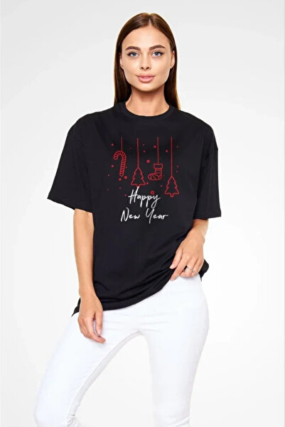 Efnaz style Unisex Crew Neck Printed Oversize T-Shirt - Black