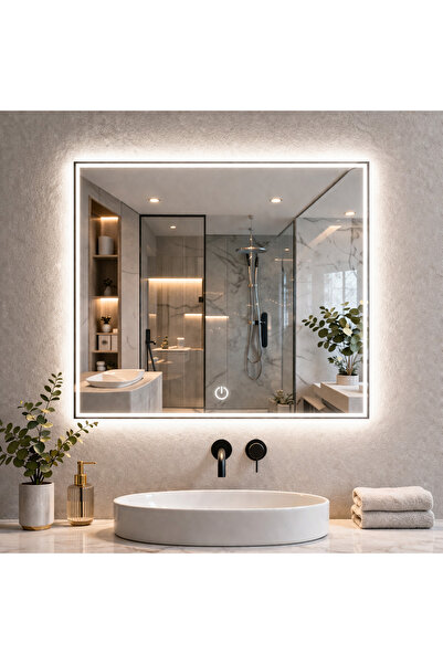 GLOWVİA Mirror Kumlamasız Dokunmatik ve LED Işıklı Kare Ayna