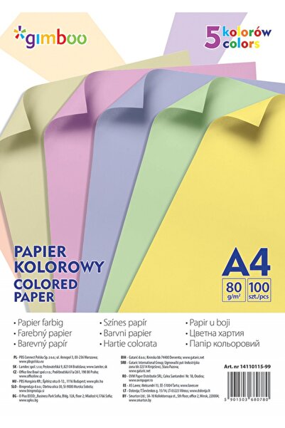 Gimboo Hartie color, 80gsm, 100(5x20) coli/top, - culori pastel asortate