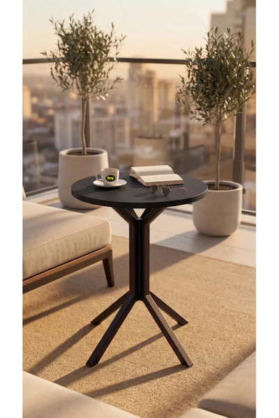 hey modüler mobilya Yıldız Yuvarlak Siyah 50 cm Balkon Masası Yan Sehpa Mutfa...