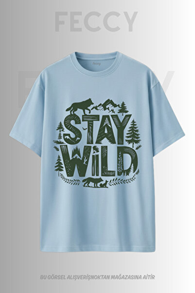 FECCY تي شيرت نسائي فاخر مطبوع عليه شعار Stay Wild للجنسين مقاس كبير، تي شيرت...