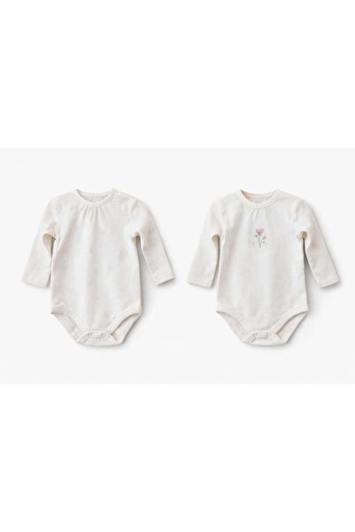 Caramell Baby Girl Floral Print High Neck Bodysuit 1-9 Months Ecru