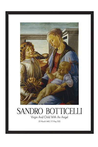 Postifull Sandro Botičeli - Bogorodica i dete sa anđelom, slika u crnom okvir...