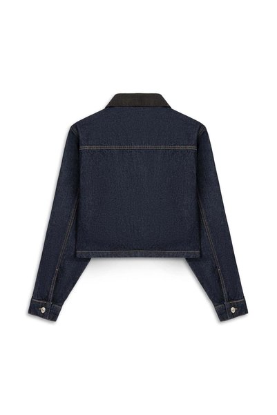 praye Collar Detailed Denim Jacket Navy Blue