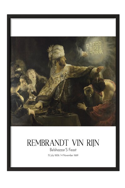 Postifull Rembrandt Vin Rijn - Belšazarova gozba, slika u crnom okviru, umetn...