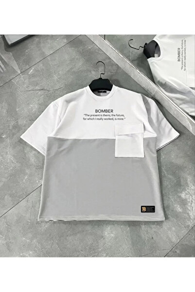 Efnaz style Unisex Bag Detailed Piece T-Shirt - Gray