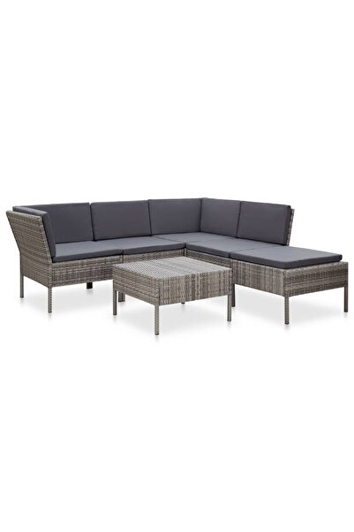 vidaxl Set mobilier de gradina cu perne, 6 piese, gri, poliratan