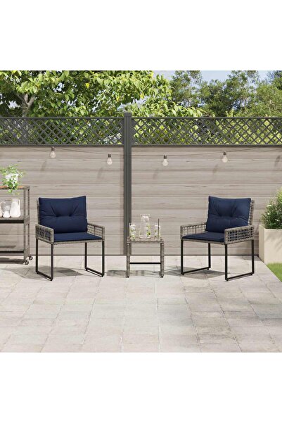 vidaxl Set de Mobilier pentru Exterior cu perna 3 pcs Gri si bleumarin