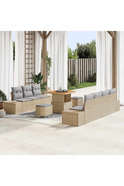 vidaxl Set de canapele pentru gradina cu perna 10 pcs Bej poliratan