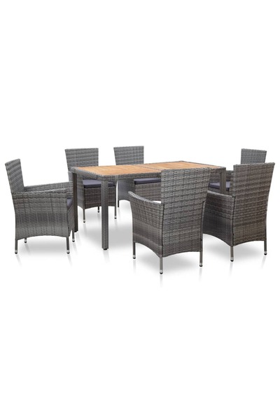 vidaxl Set mobilier de exterior cu perne, 7 piese, gri, poliratan