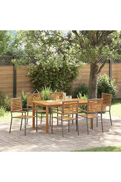 vidaxl Set de masa pentru gradina 7 pcs Gri Lemn Solid de Acacia