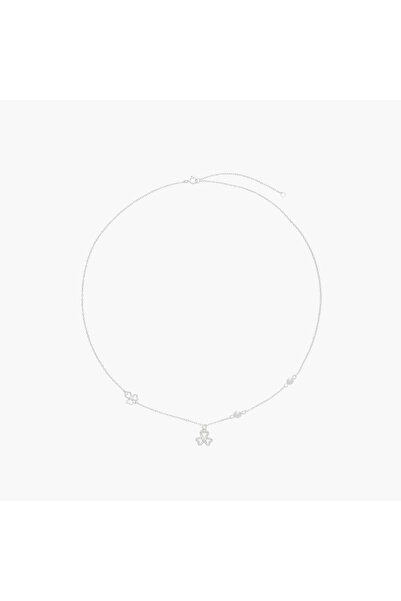 Lifestyle Silver Tone Necklace with Embellished Floral Pendant