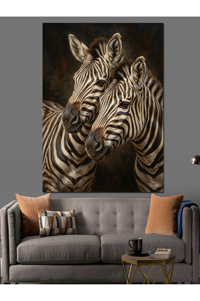 Artmeg Pânză decorativă cu portretul a două zebre încrucișate - Tablou din le...