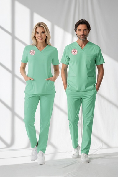 ÇİZGİ MEDİKAL Aile Sağlığı Forması Yeni Yönetmeliğine Uygun Scrubs Likralı Ta...