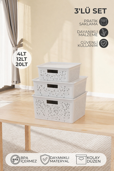 Nandy Home 3'lü Set Hava Delikli Seul Model Çok Amaçlı Saklama Kutusu 4-12-20...