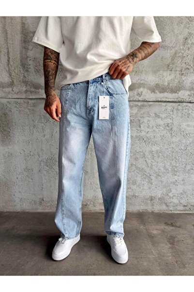 KağanKY Ice Blue Relax Baggy Jean με λεπτομέρεια ραφής