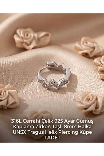 Öte Beri 316L Cerrahi Çelik Gümüş Kaplama Kararmaz Alerji Yapmaz Zirkon Taş F...