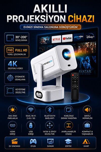 Venenon PRO602 Taşınabilir Android Projeksiyon Cihazı Bass Projektör Telefon ...