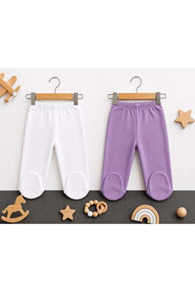 Minimissbaby 100% Cotton Double Booties Baby Pants Set – White & Lilac