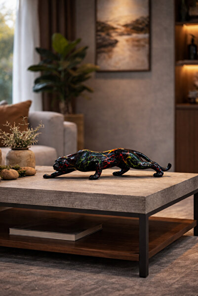 SOFIART Leopar Figürlü Dekoratif Biblo – Modern Sanat Siyah Tasarım Ev Aksesuarı