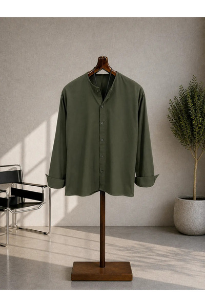 FıttingRoom Oversize Washed Khaki Cotton Woven Shirt
