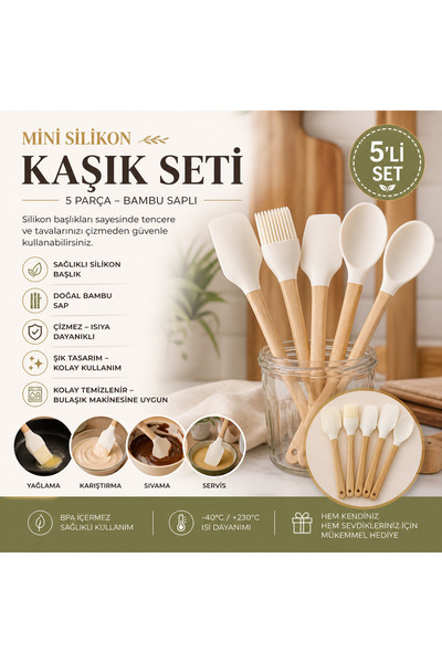 Home 5’li bambu saplı silikon kaşık seti