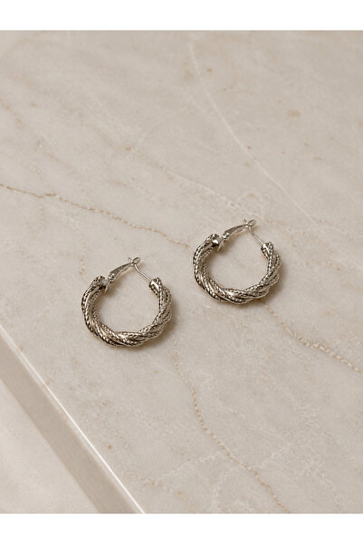 Uğur Takı Twist Patterned Silver Hoop Earrings
