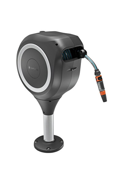 Gardena patio hose box RollUp M, 20 meters, hose reel (grey/white, incl. clea...