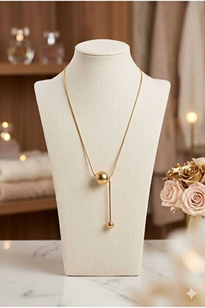 Nati Co Altın Kaplama Minimalist Çizgi ve Top Detaylı Sarkıt Kolye - Yeni Sez...