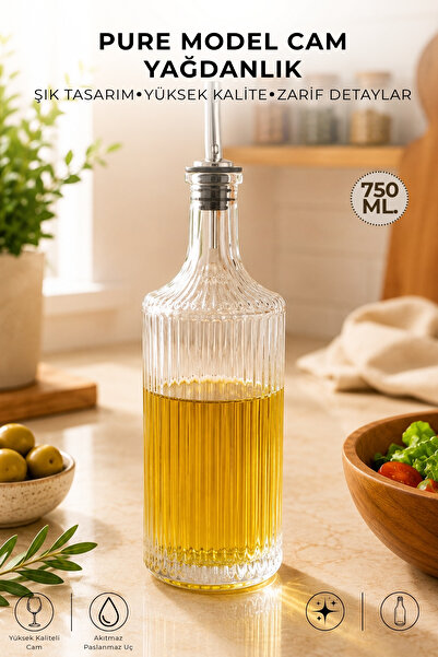 GİNZAMAİSON 750ml. Pure Model Glass Oil Bottle with Stainless Spill-Proof Spout