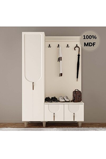 comiet Açelya Mdf Raflı Askılıklı Ayaklı tasarım Portmanto Ayakkabılık