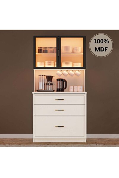 comiet Kardelen Mdf Kahve Köşesi Dolabı Çekmeceli Işıklı