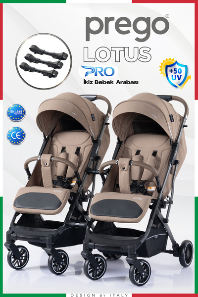 Prego Lotus Pro Kabin Boy UV Tenteli Ayrılıp Birleşebilen İkiz Bebek Arabası