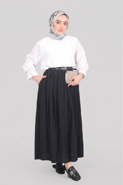 Norshen Black Women's Draped Skirt with Belt Detail - Lined