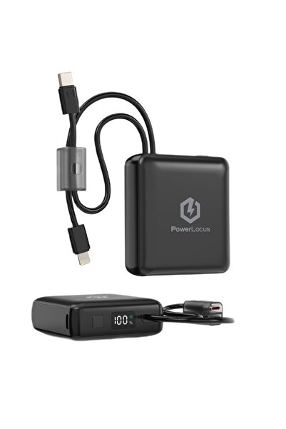 PowerLocus Baterie externă 10000mAh, încărcare rapidă PD 20W, cabluri integra...
