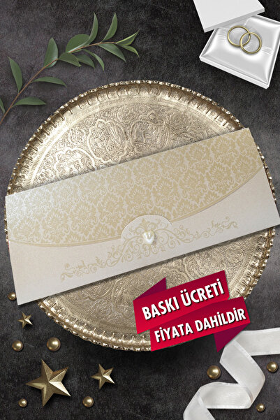 Cem Davetiye Düğün Nişan Nikah Kına Davetiyesi 3353 (100 ADET) Baskı Dahil