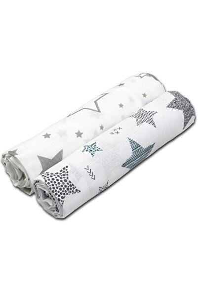 Kidizi Set 2 paturici muselina 110x110 cm All Mint Stars, 100% bumbac