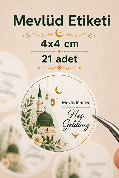 Sticker Ekspres Mevlüt Etiketi 4 cm 21 Adet Mevlüdümüze Hoş Geldiniz Mevlid M...
