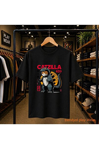 playwear Tricou Catzılla 32 cu imprimeu pe piept, 100% bumbac, supradimension...