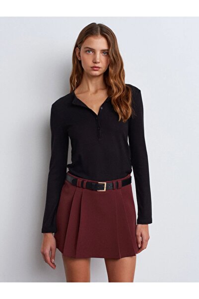 Dilvin Buttoned Long Sleeve Top-Black 31544