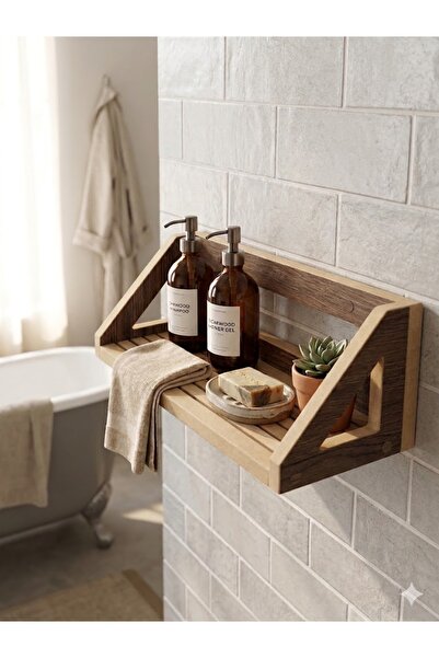 akçehome Duvara Monte Minimalist MDF Banyo Rafı, Çok Amaçlı Düzenleyici ve Ko...