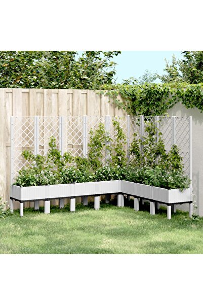 vidaxl Jardiniera de gradina cu spalier, alb, 200x160x142 cm PP