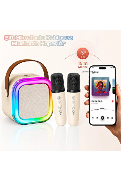 Yenimiyeni Çift Mikrofonlu Kablosuz Bluetooth Hoparlör Karaoke Mikrofon 5 Ses...