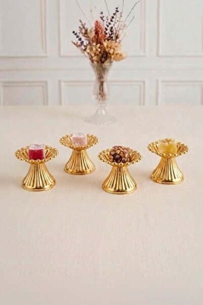 Kitchen Life 4-Piece Beaded Gold Macaron Holder, Candy Bowl, Coffee Side Serv...