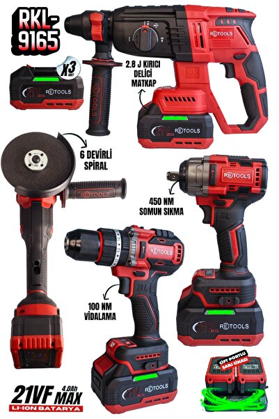 RETOOLS Profesyonel Bordo Yeni Seri 4'lü Set (100 Nm Vidalama ve 6 Devirli Sp...
